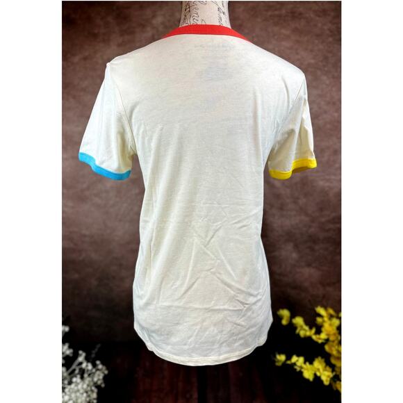 Friends Rainbow T-shirt Beige with Multicolor Neck and Cuffs M - Picture 6 of 8